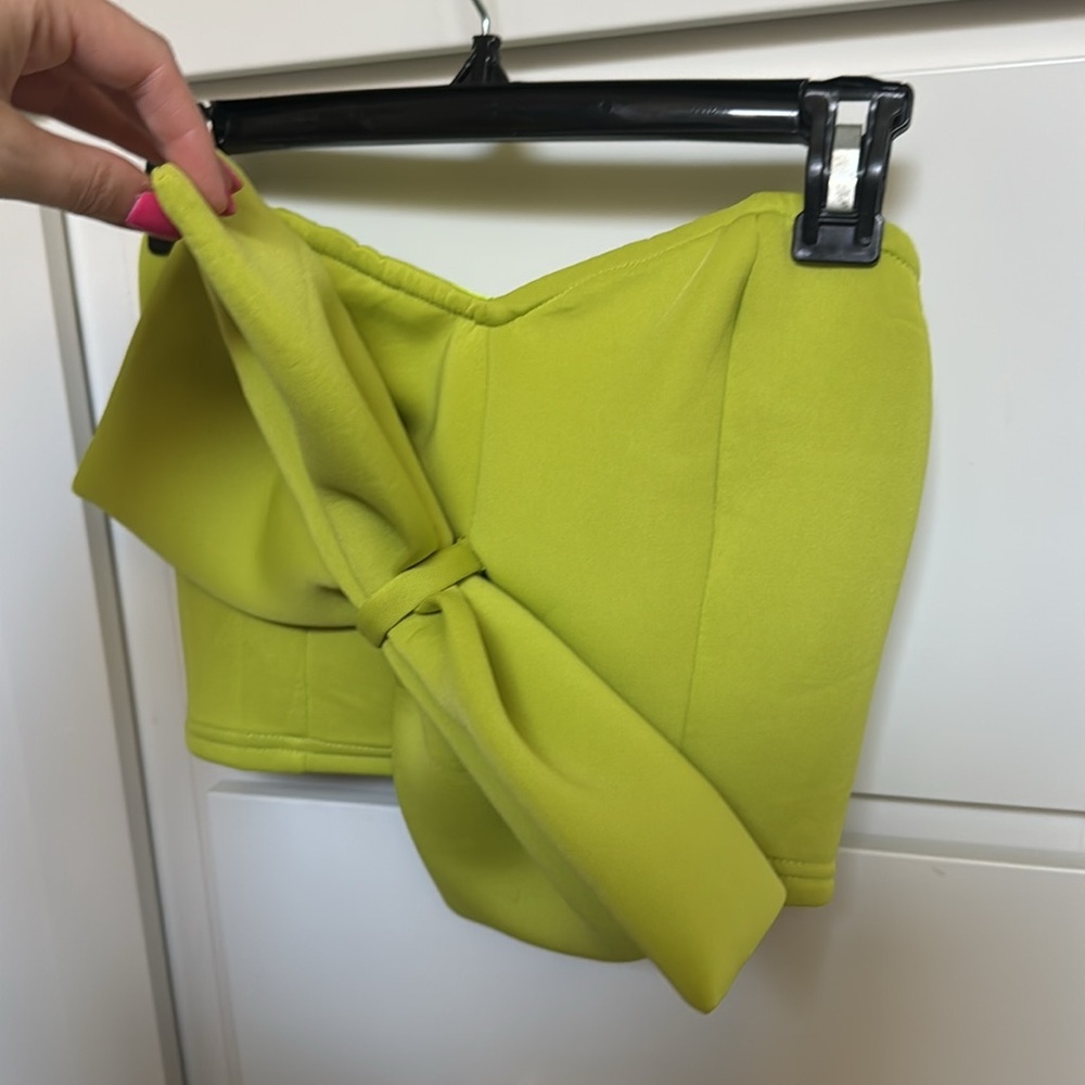 Lime Green Bow Detail Sweetheart Crop Tube Top - Picture 5 of 8